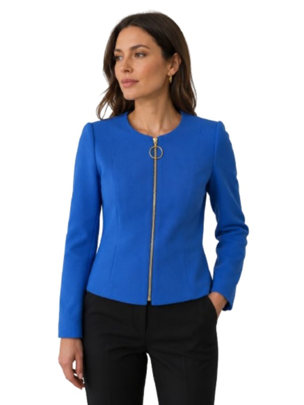 Calvin Klein Blue Zip Front Blazer Jacket Women's Size 2 Career Office Chic